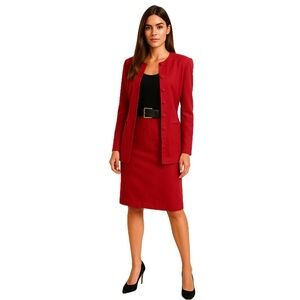 Morgan Taylor, Vintage Silk and Linen Cranberry Red skirt suit, size 10